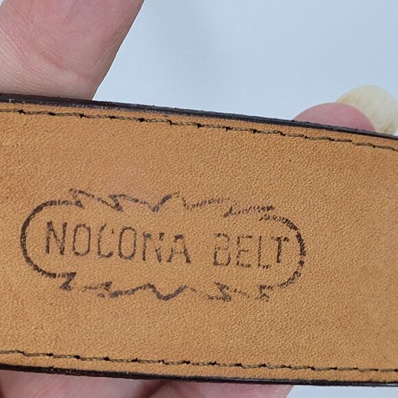 Vintage Nocona Belt Leather Inlay 30 Tan Silver Nickel B R Monogram Buckle - Picture 9 of 10